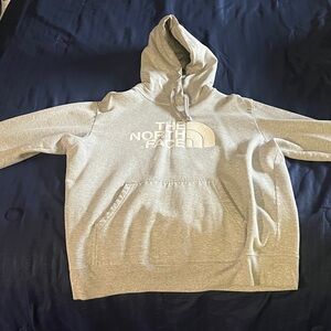 The North Face Light Gray Pullover Hoodie with White Logo